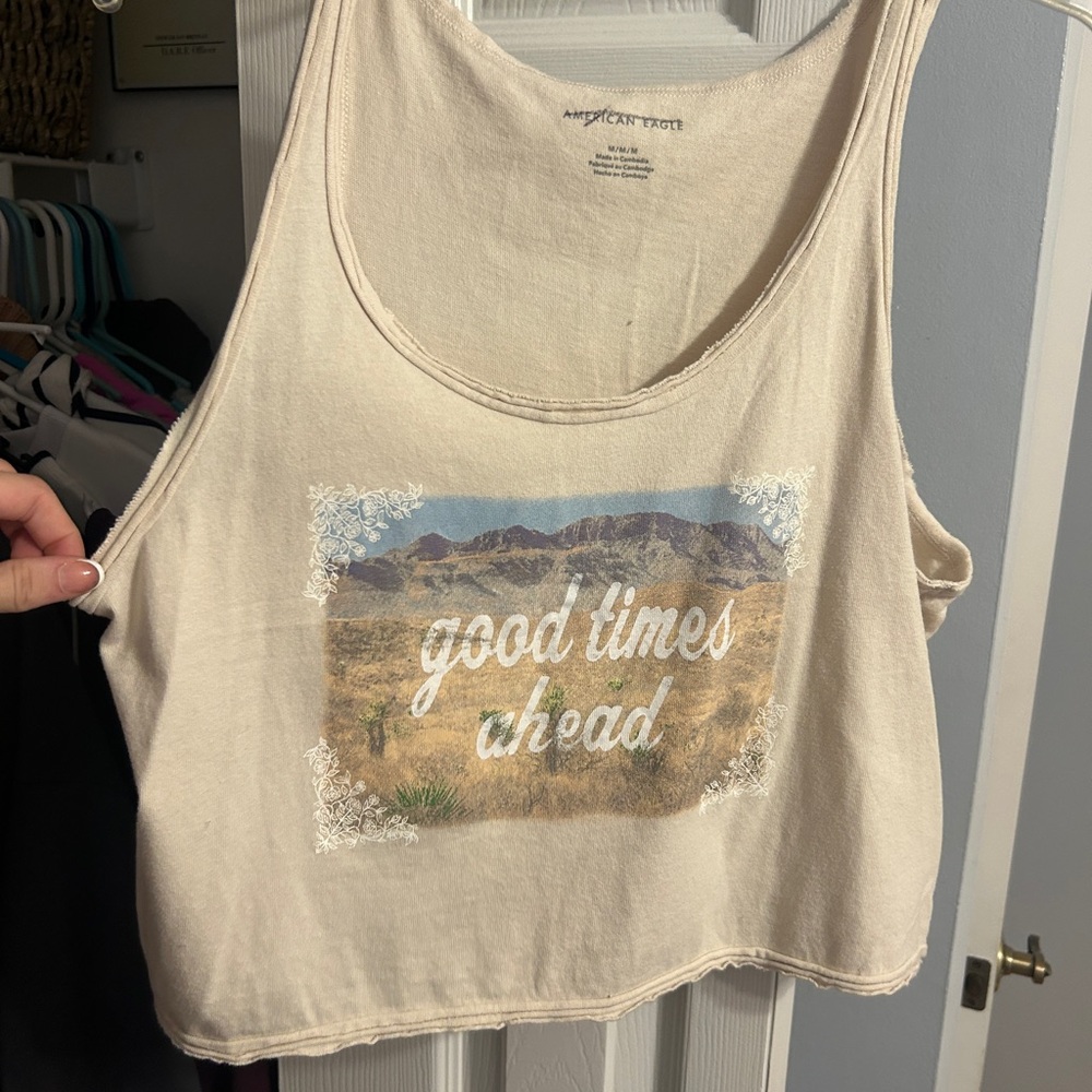 American Eagle Outfitters Beige Graphic Tank Top